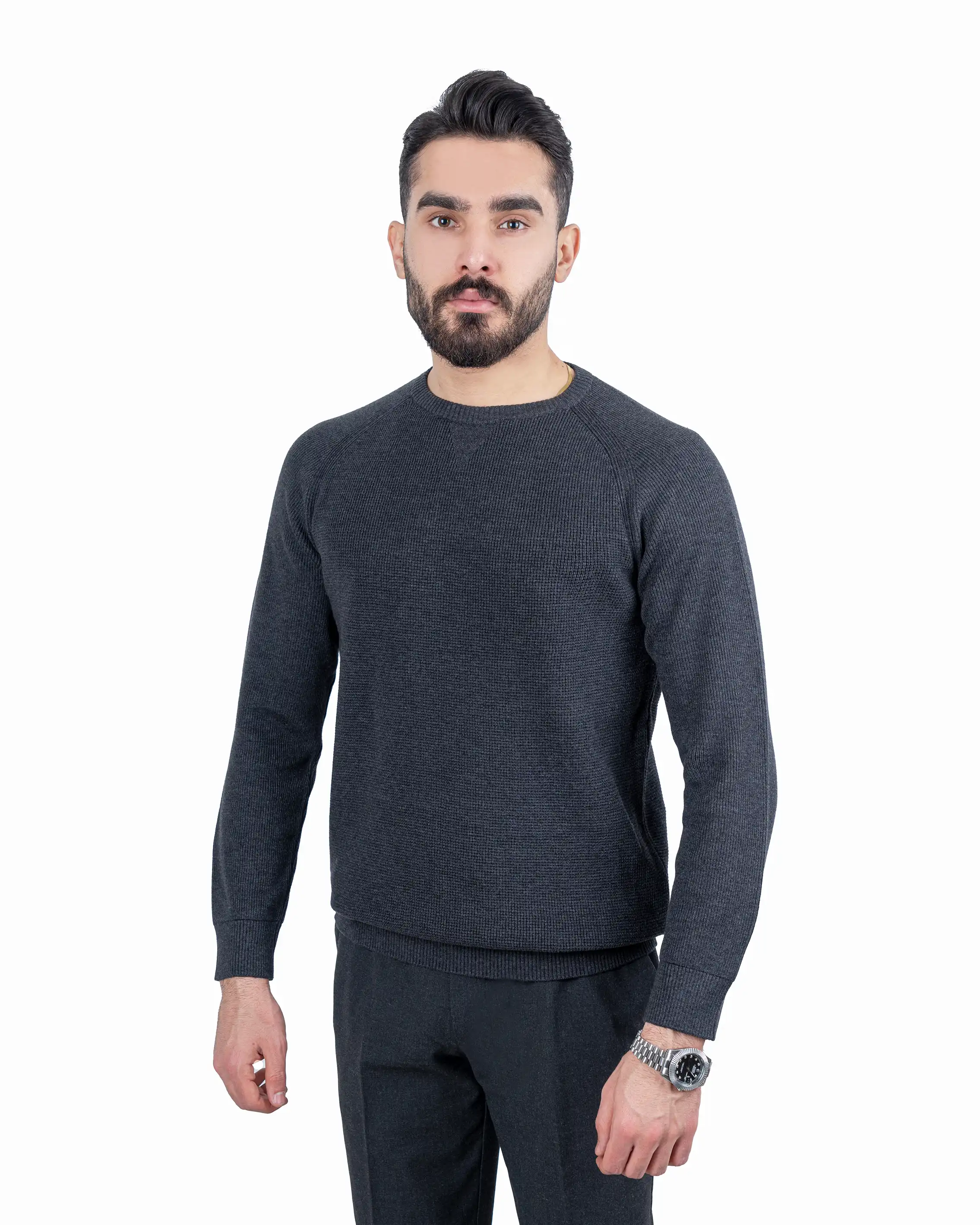 پلیور یقه گرد طرح بافت ریز